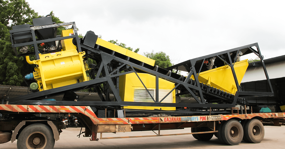 Mobile concrete batching plant at construction site