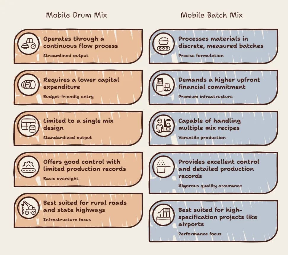 Mobile drum mix plant vs mobile batch mix plant price comparison
