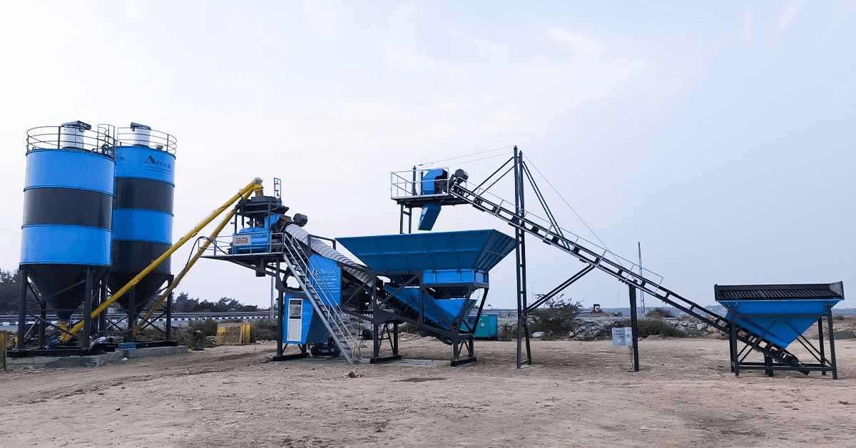 Mobile concrete batching plant being transported