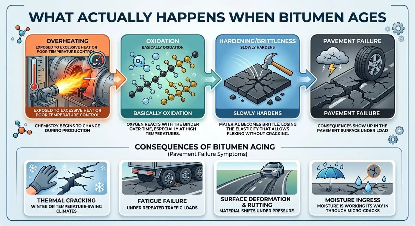 What happens when bitumen ages — oxidation and hardening process